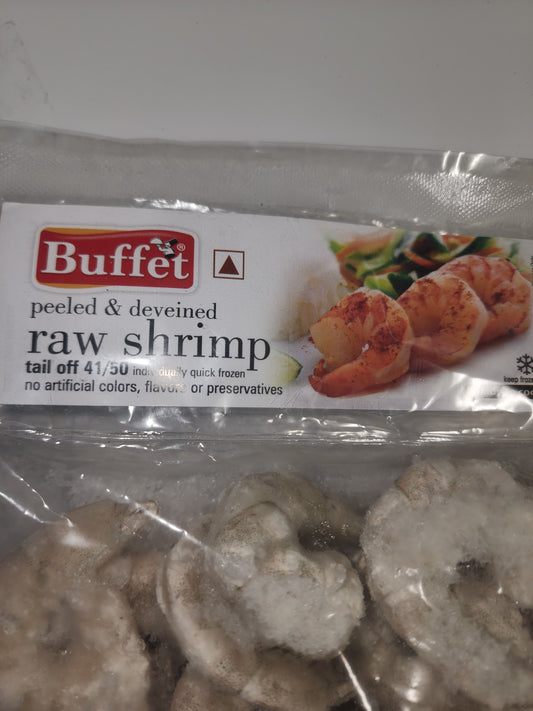 Buffet Frozen Raw Shrimp/Peeled & deveined/Pan ready/Cleaned/Tail off 2 lb (Chemeen)