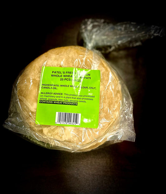 Chapati- 25 count box (Patel Brothers cooked ready to use) - Wheat- (0.36 each)