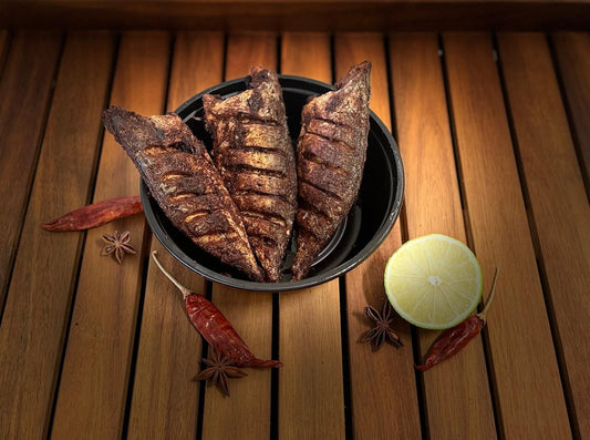 Mackerel (Ayala) fish fry with salad