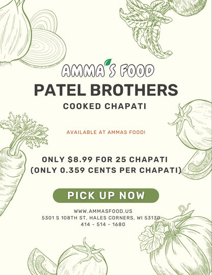 Chapati- 25 count box (Patel Brothers cooked ready to use) - Regular - (0.36 each)
